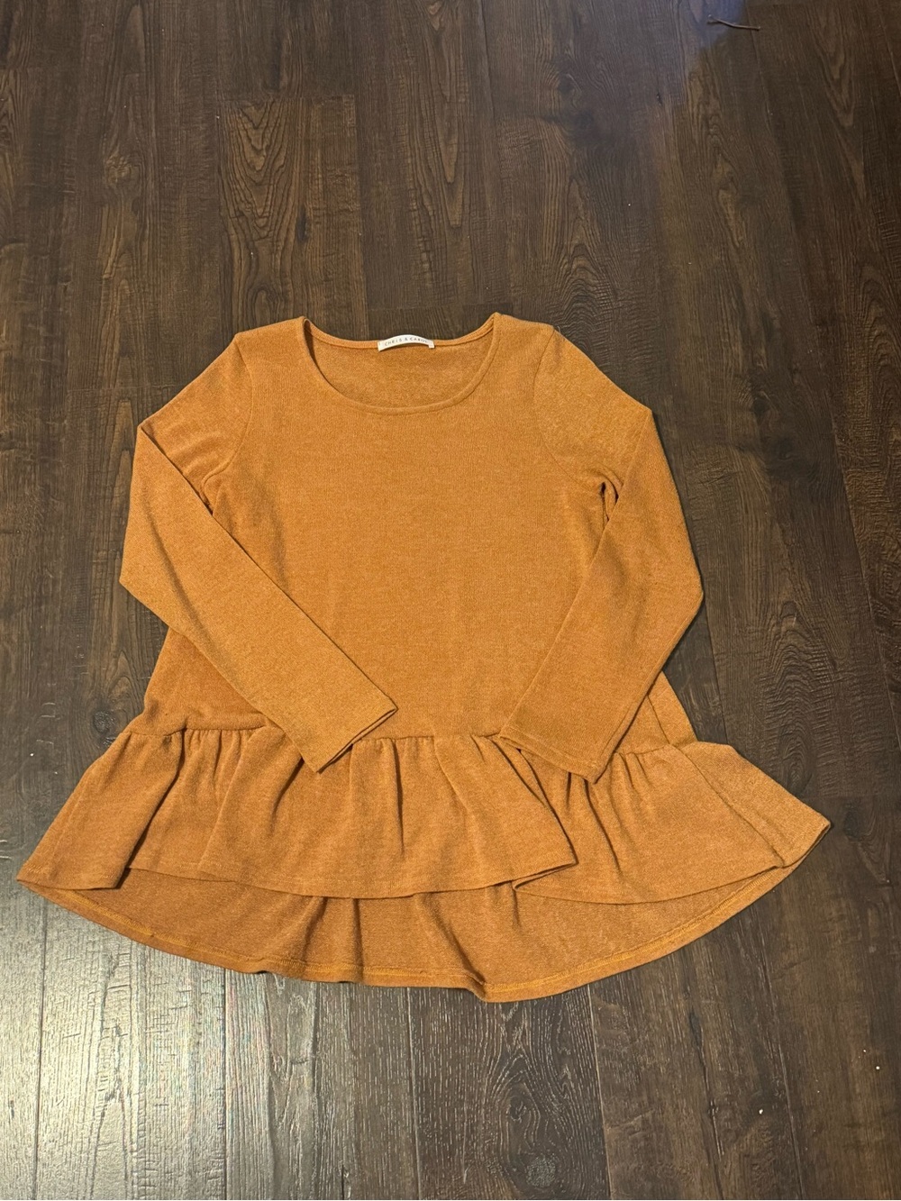 Women’s Ruffle Hem Long Sleeve Top - mustard size small
